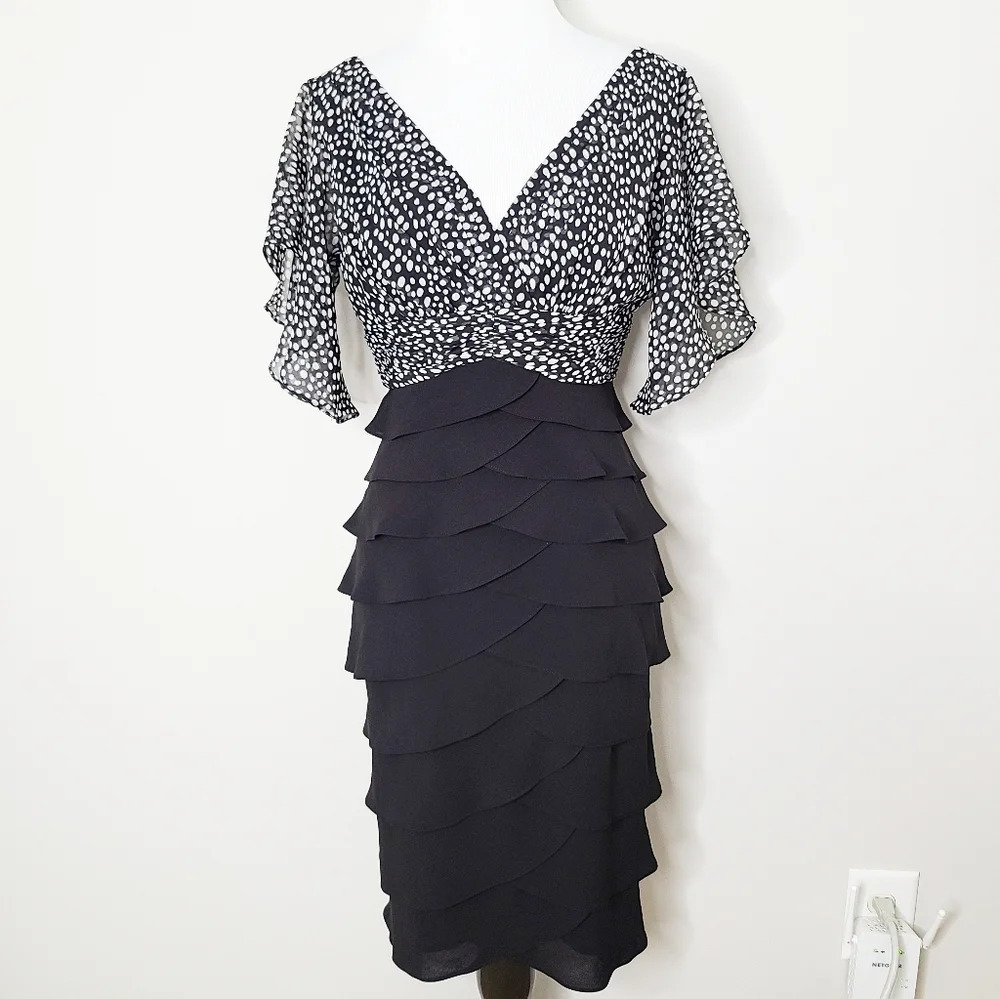 Adrianna Papell Black Polka Dot Tier Dress 4